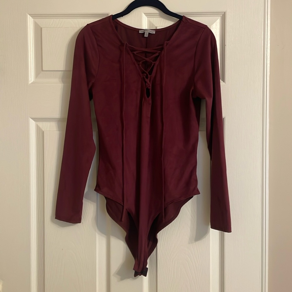 Velour body suit in cranberry size Large